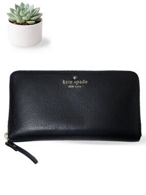 Kate Spade Leather Zip Around Wallet Purse Black